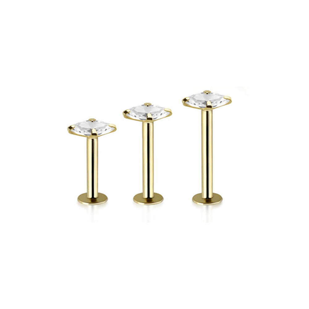 14K Solid Gold 16 Gauge Marquise CZ Labret Stud