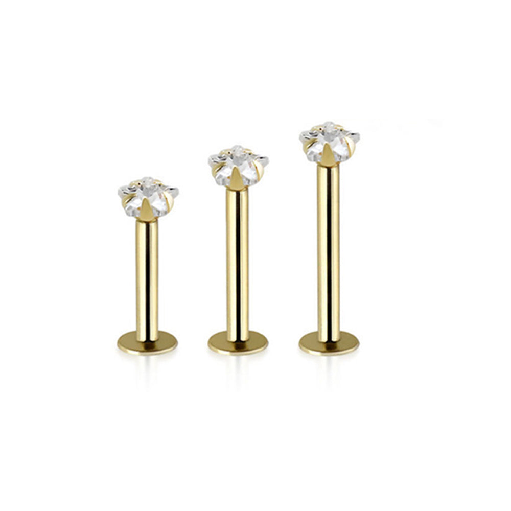 14K Solid Gold 16 Gauge Star CZ Top Labret Stud