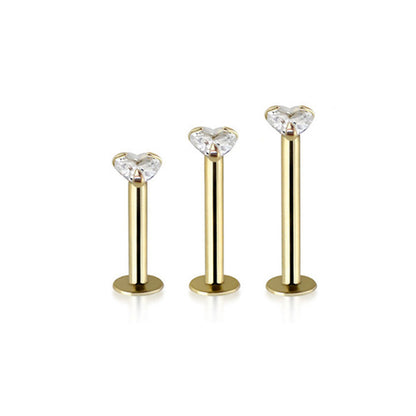 14K Solid Gold Labret Stud 16G 6mm to 16mm with Heart CZ Top - photo 3