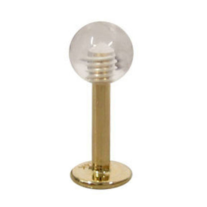 14K Solid Gold 14 Gauge Labret Stud with Acrylic Ball Top