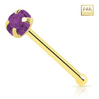 14K Solid Gold 22 Gauge Prong CZ Top Nose Bone Stud