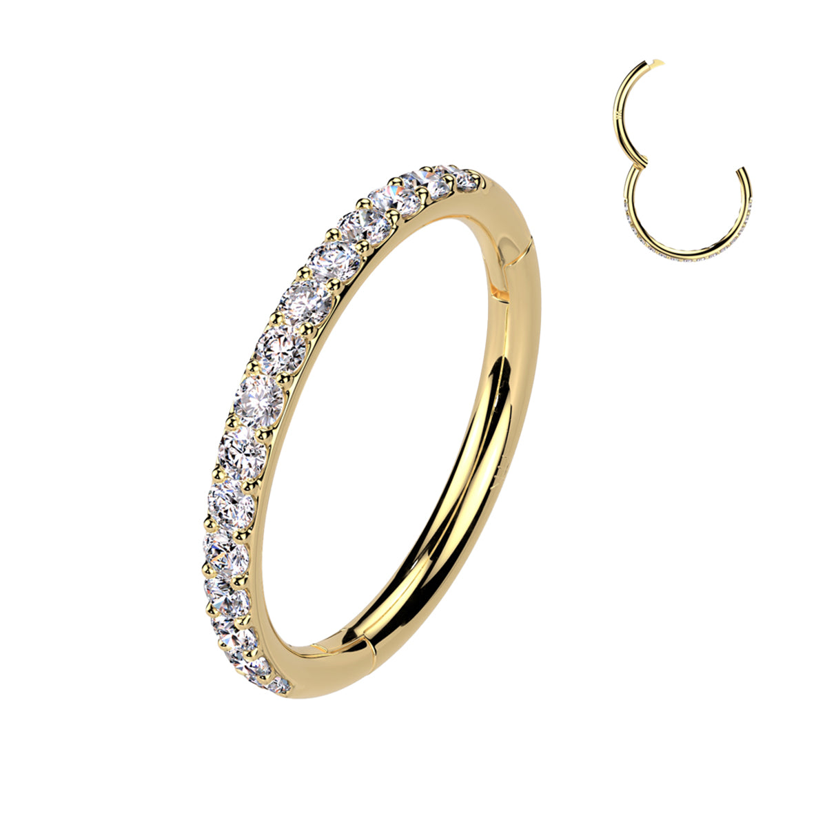 14K Solid Gold 18 Gauge Paved CZ Hinged Segment Ring