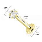 14K Solid Gold 16 Gauge Star CZ Top Labret Stud