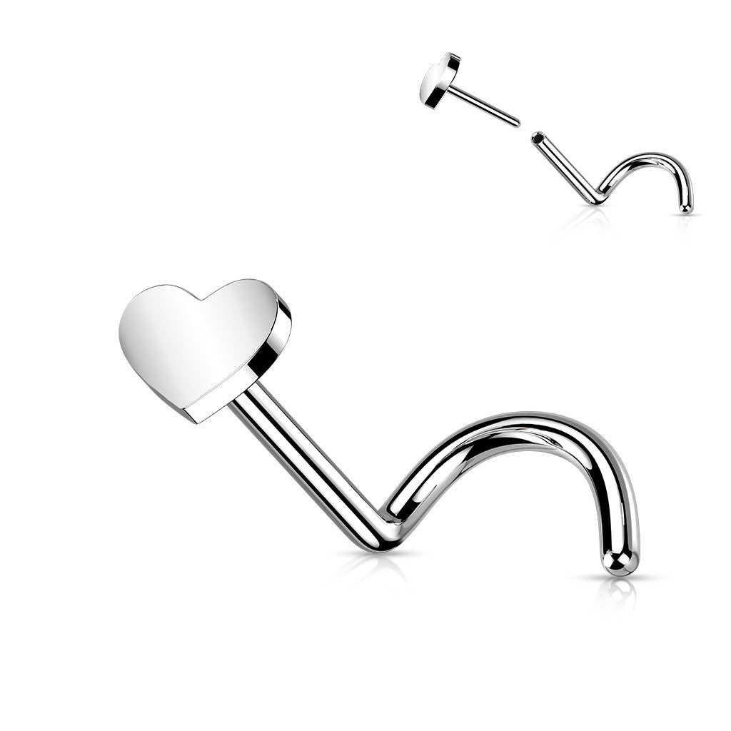 Titanium Threadless Nose Stud with Solid Heart - 18 & 20 Gauge