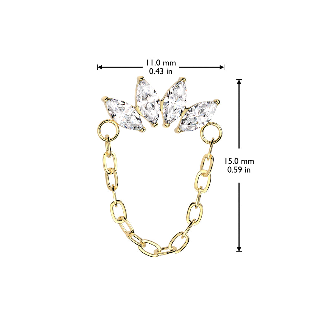 Titanium Push In Threadless CZ Linked Marquise Chain Top