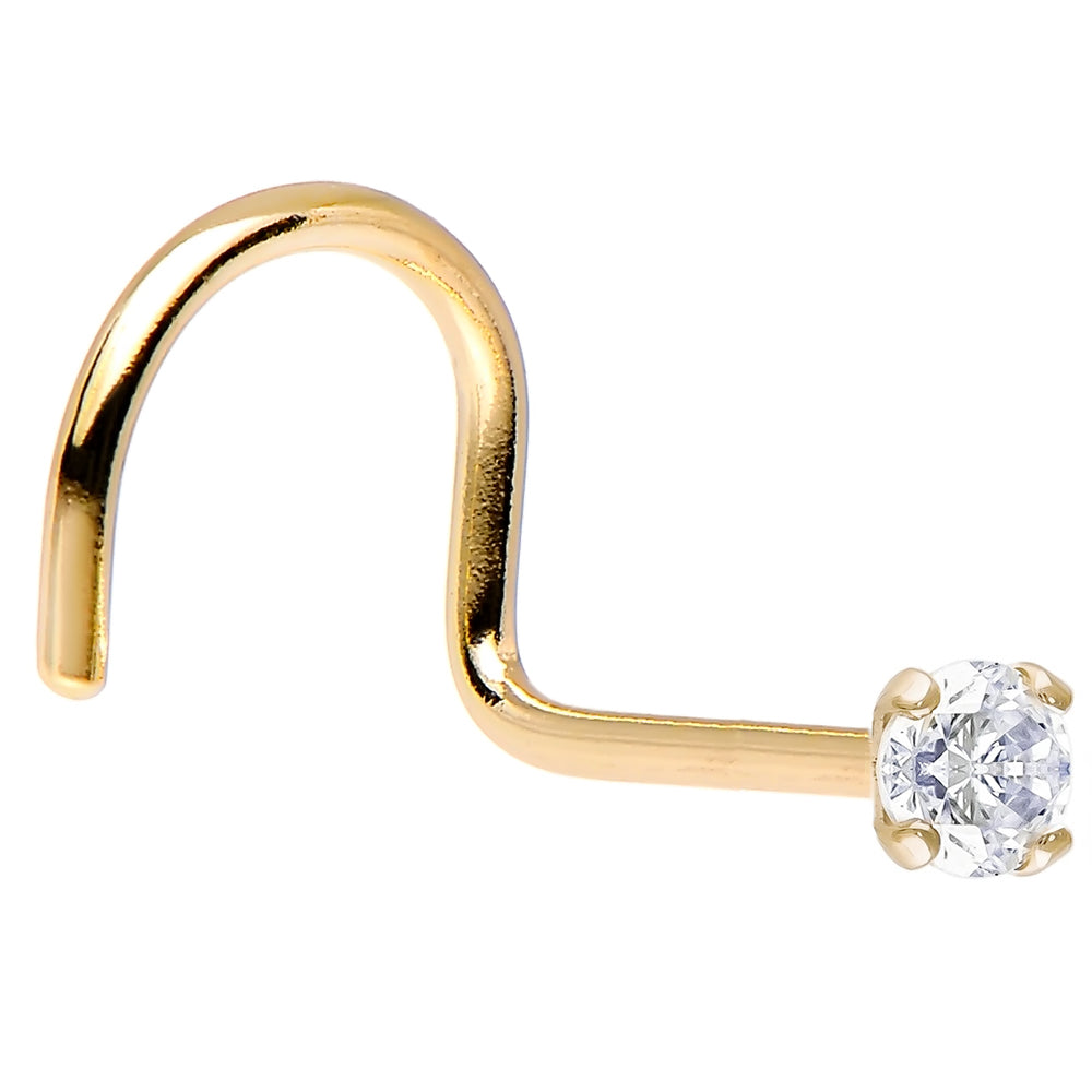 14K Solid Gold 20 Gauge Nose Screw with 2mm CZ
