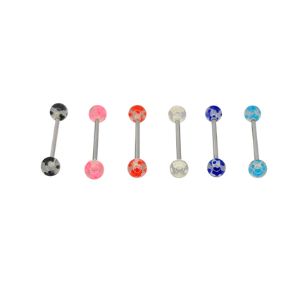 Surgical Steel 14 Gauge Tongue Barbell with Speckled Flower