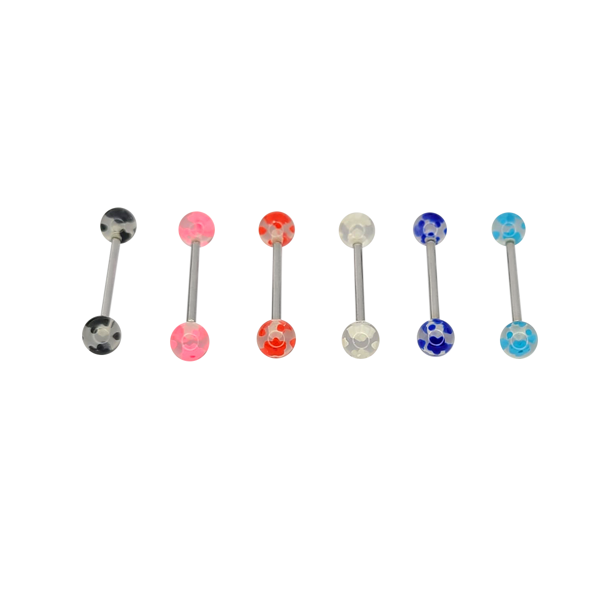 Surgical Steel 14 Gauge Tongue Barbell with Speckled Flower - photo 2