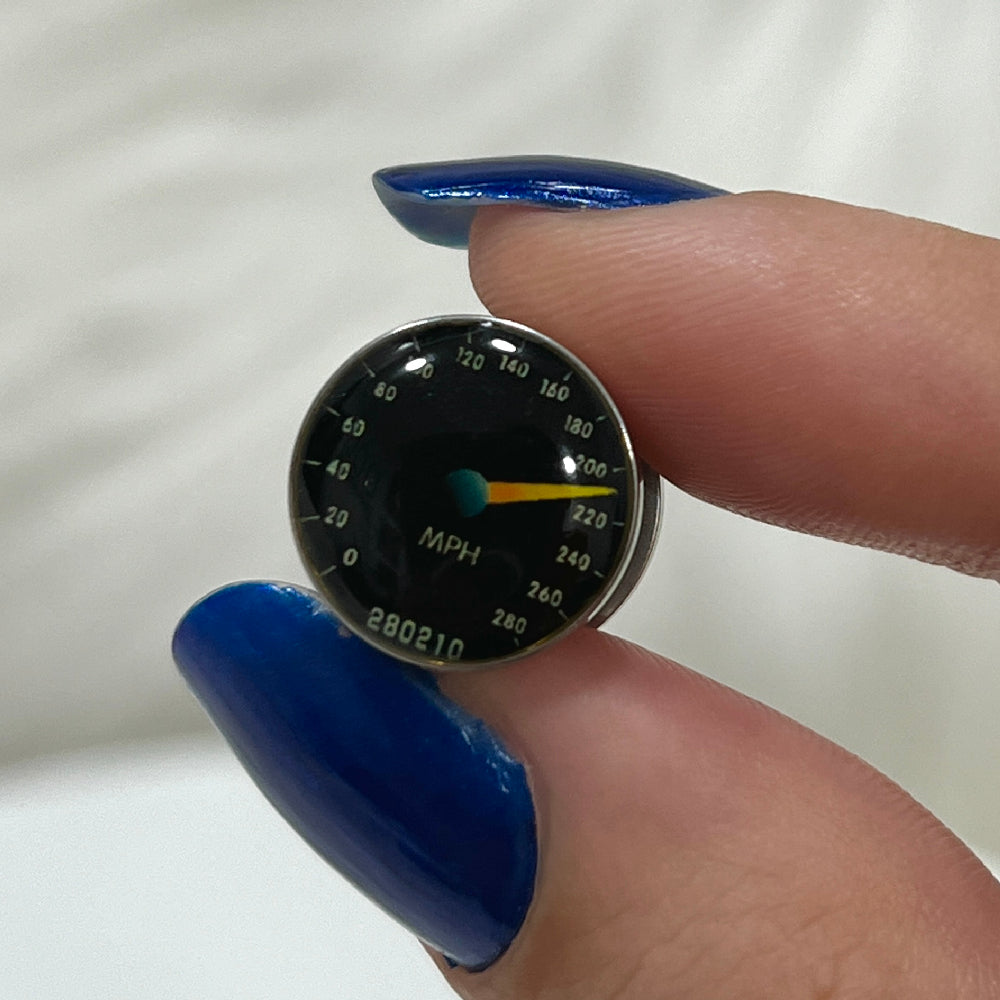 Surgical Steel Speedometer Logo Screw Fit Ear Tunnels