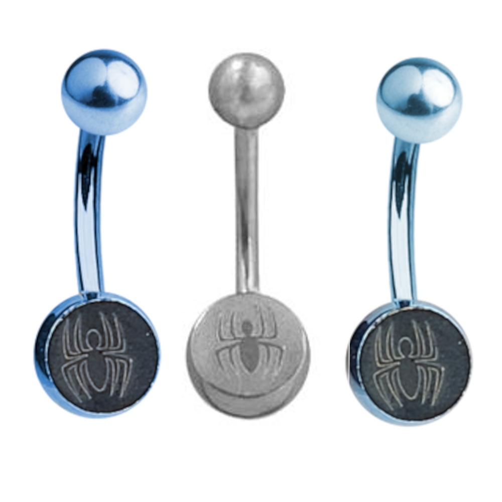 Titanium 14 Gauge Belly Ring with Etched Engraved Spider