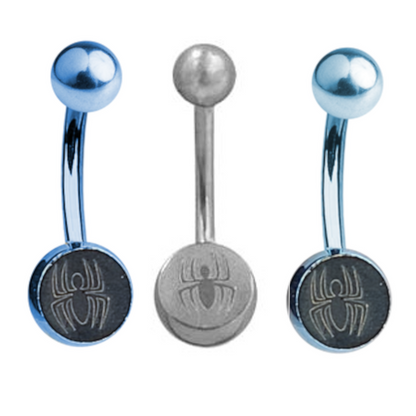 Titanium 14 Gauge Belly Ring with Etched Engraved Spider