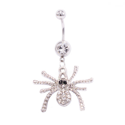 Surgical Steel 14 Gauge Belly Ring with Spider Dangle CZ