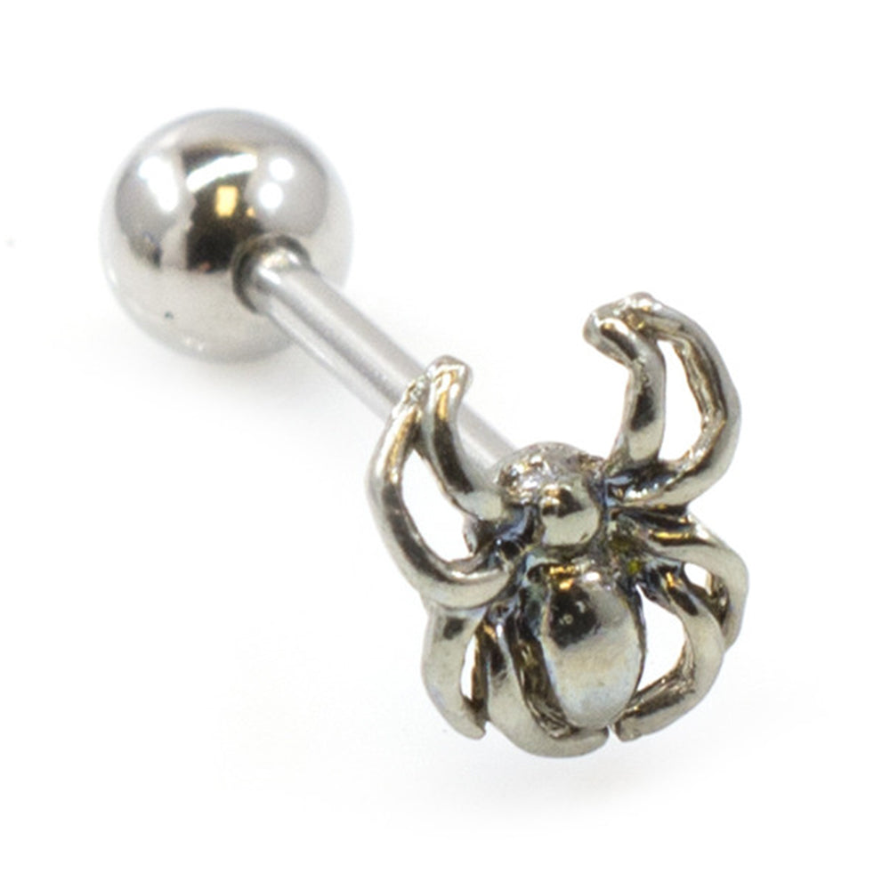Surgical Steel Tongue Barbell 14 Gauge 16mm with Spider Design