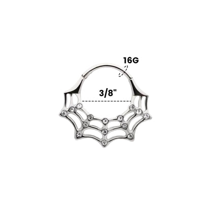 Surgical Steel Hinged Segment Ring 16G 10mm with Clear CZ Spider Web - photo 3