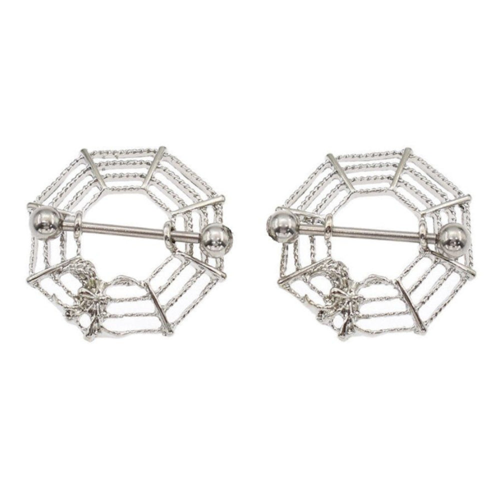 Surgical Steel 14 Gauge Spider Web Nipple Shield Rings - Pair