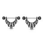 PVD Black Surgical Steel 14G Spiders on Web Dangle Nipple Barbell