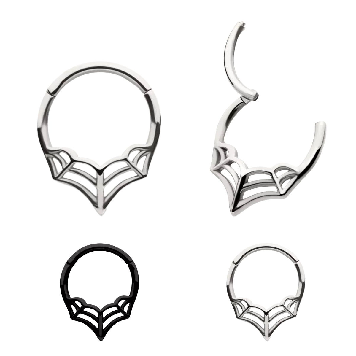 PVD Surgical Steel 16 Gauge Spider Web Hinged Segment Ring