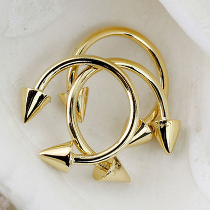 14K Solid Gold Horseshoe Circular Barbell with Spike Ends - photo 2