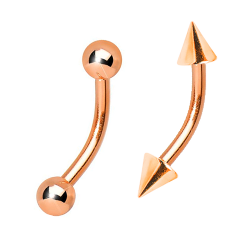 Surgical Steel 16 Gauge Rose Gold Spike & Ball Curved Barbell - Pair