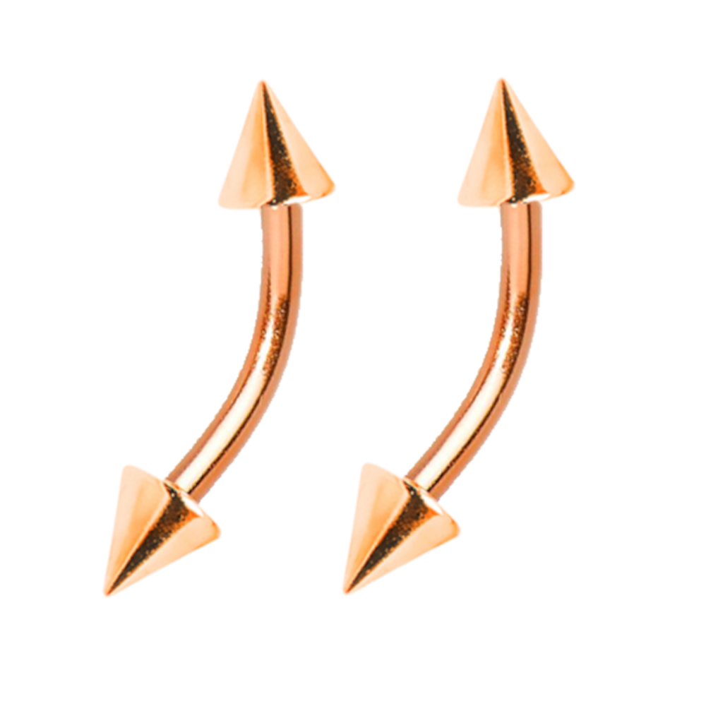 Surgical Steel 16 Gauge Rose Gold Cone Spike Curved Barbell - Pair