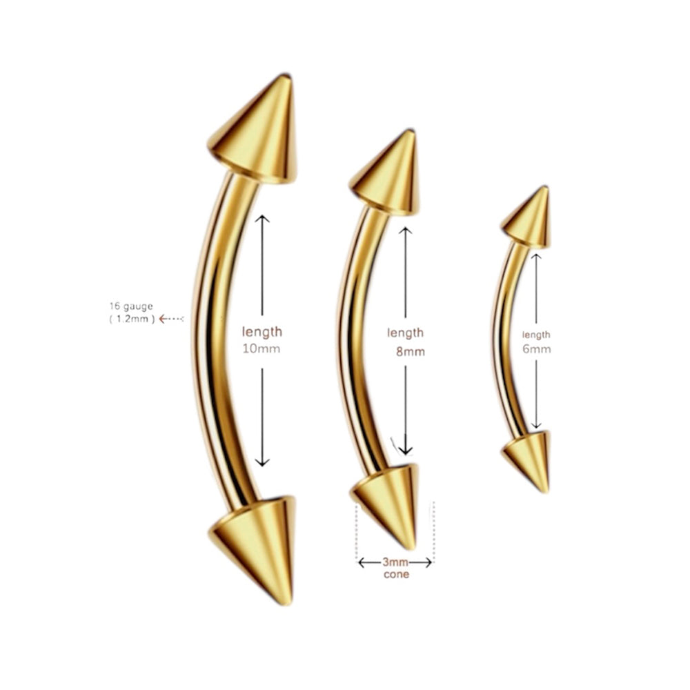 Surgical Steel 16 Gauge Curved Barbell with Gold PVD Spike - Pair - photo 2