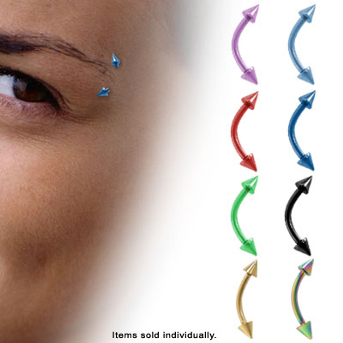 Surgical Steel 16 Gauge Curved Eyebrow Barbell with Spike Ends