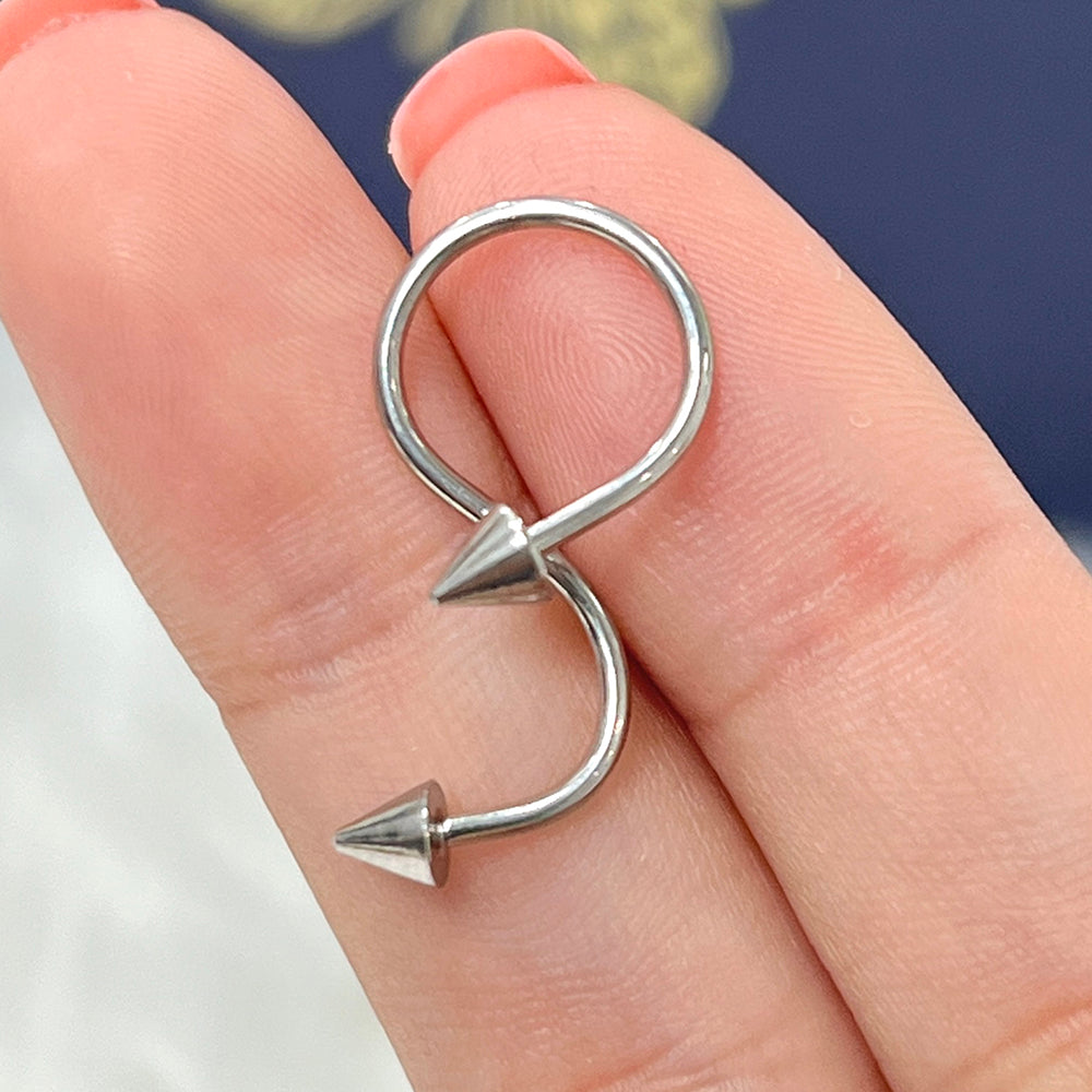 Surgical Steel 16 Gauge Twisted Spiral Ring with Ball or Spike Ends - photo 2