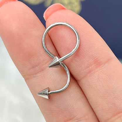 Surgical Steel 16 Gauge Twisted Spiral Ring with Ball or Spike Ends - photo 2