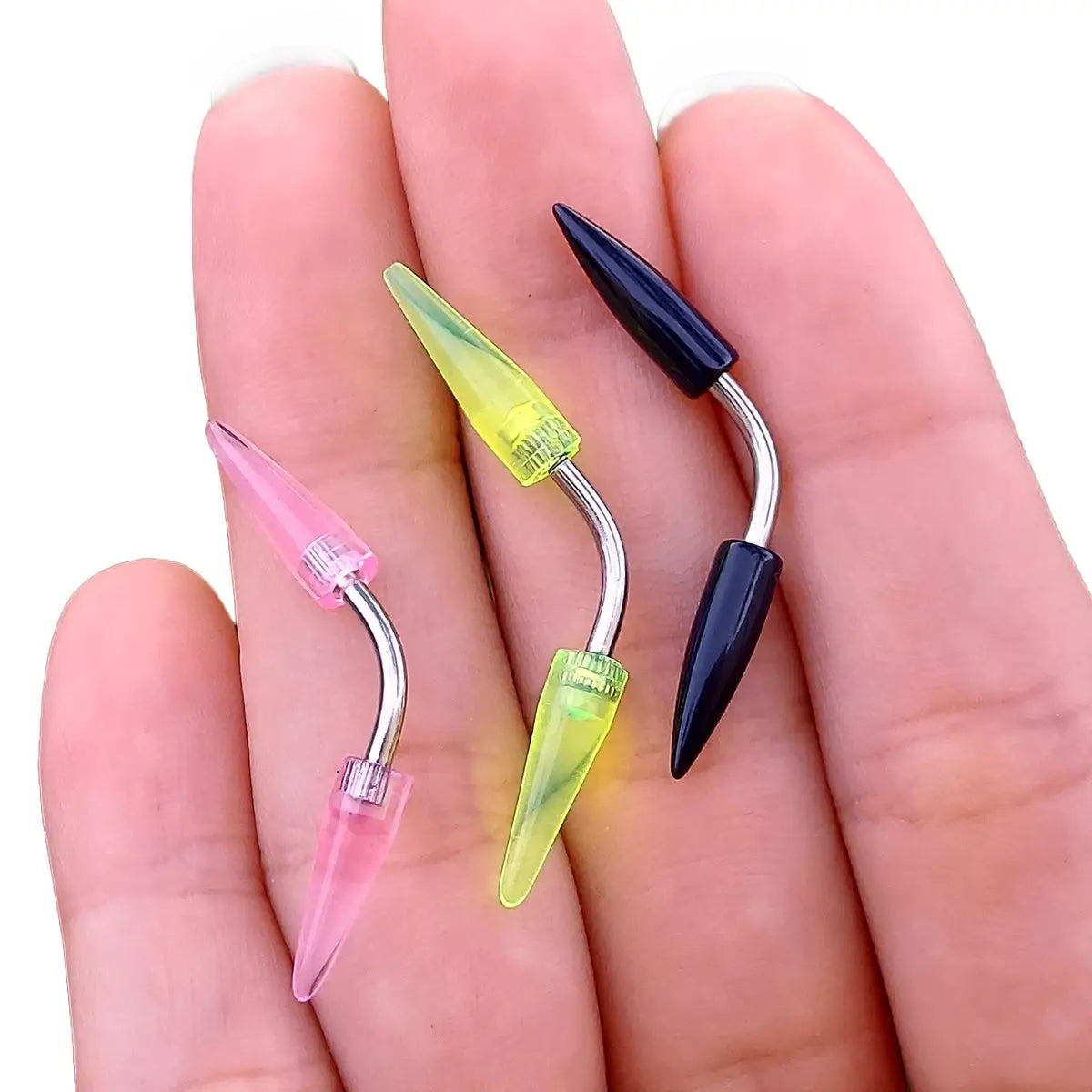 Surgical Steel 14 Gauge Curved Eyebrow Barbell with UV Spike - photo 2
