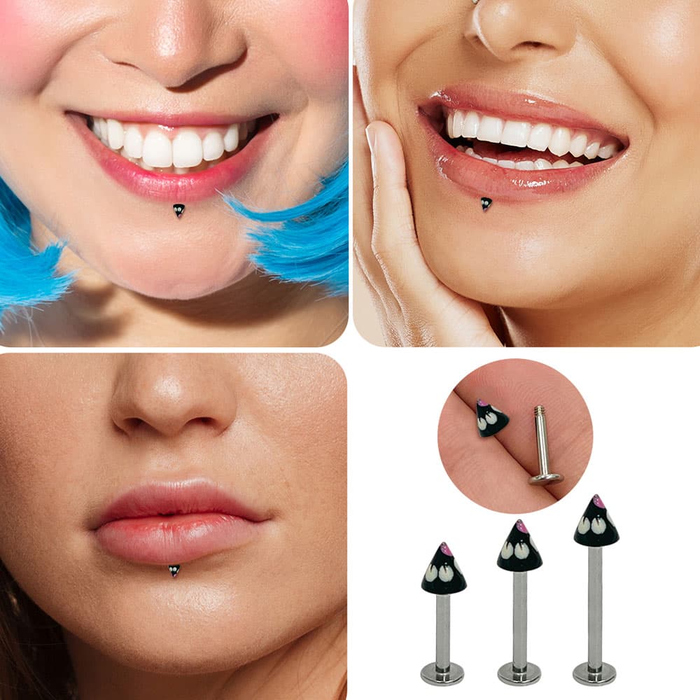 Surgical Steel Flat Back Labret 14G with Flower Ball & Spike - photo 5
