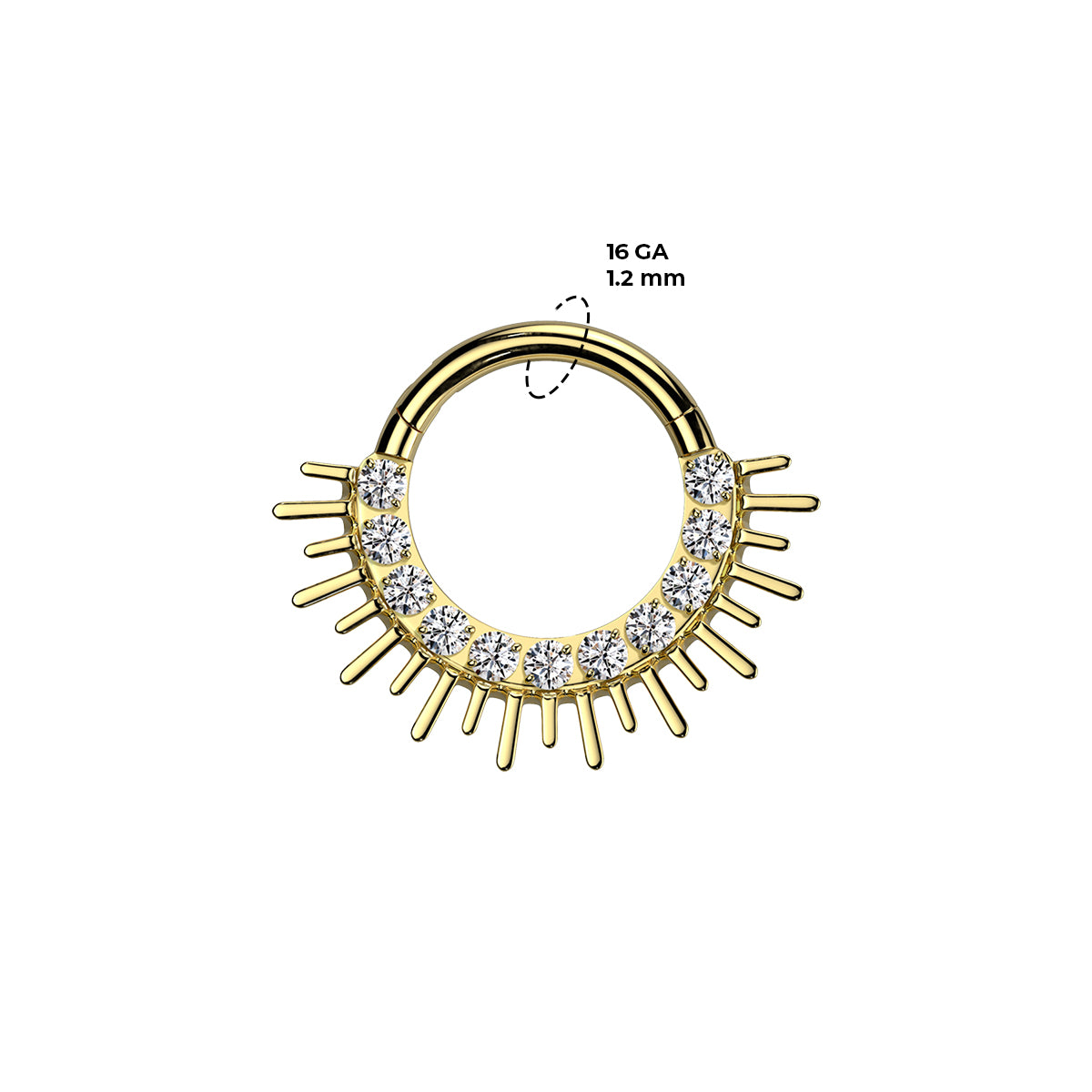 Titanium Hinged Septum Ring 16G 8mm & 10mm with CZ Spike - photo 3