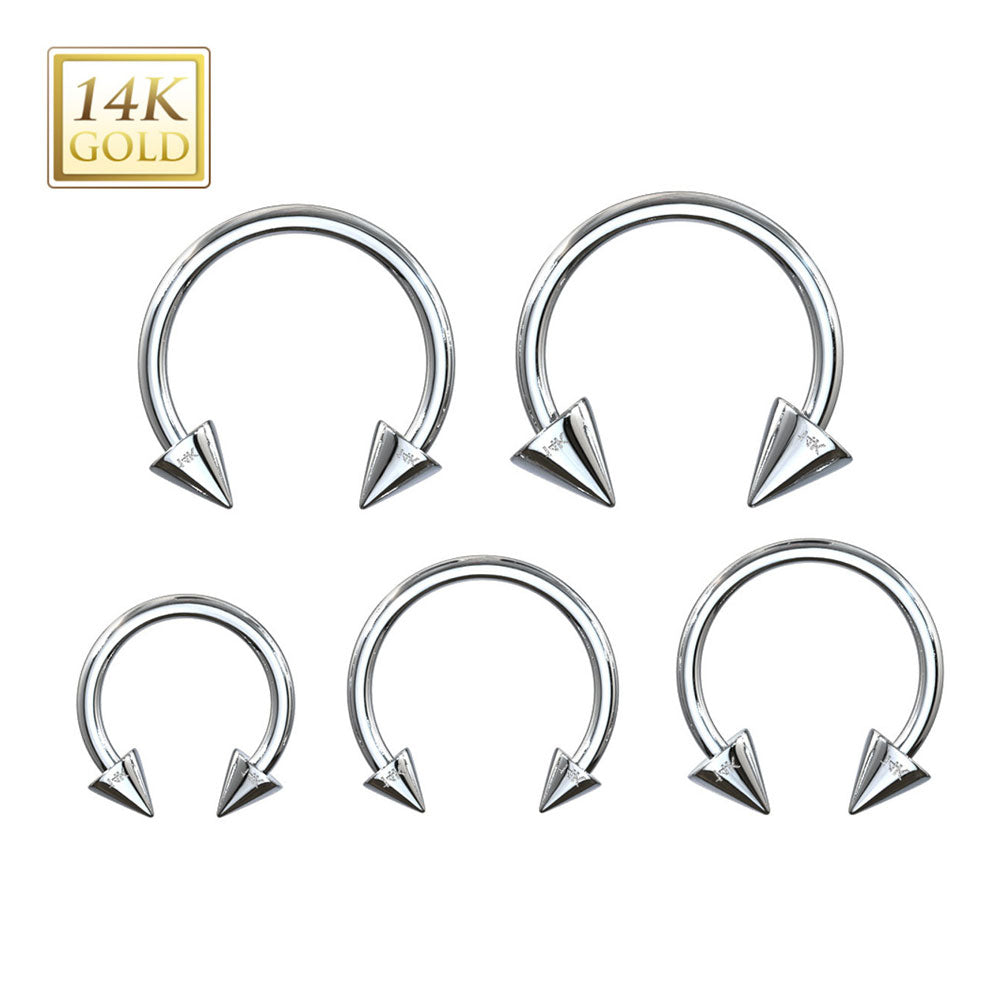 14K Solid Gold Horseshoe Circular Barbell with Spike Ends - photo 4