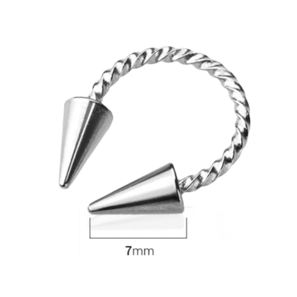 Surgical Steel 16 Gauge Twist Rope Spike Horseshoe Barbell