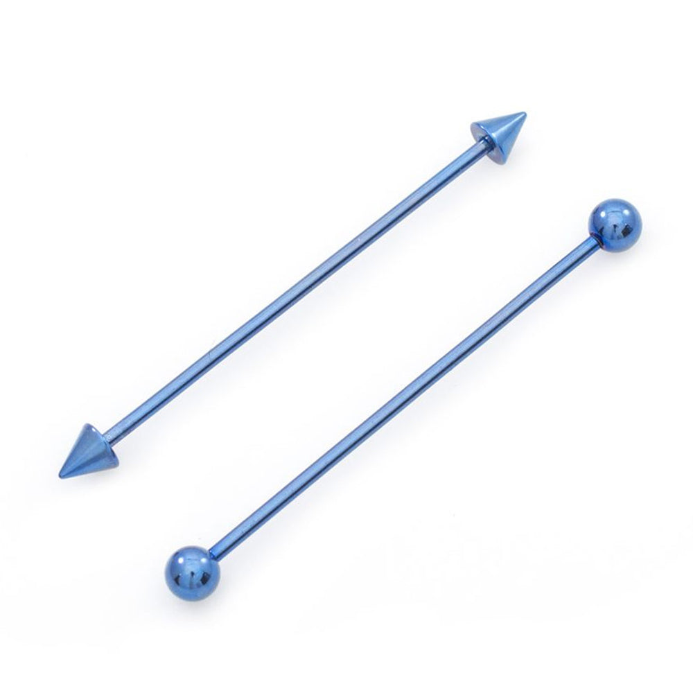 Surgical Steel 16 Gauge Industrial Barbell with Blue Spike - Pair
