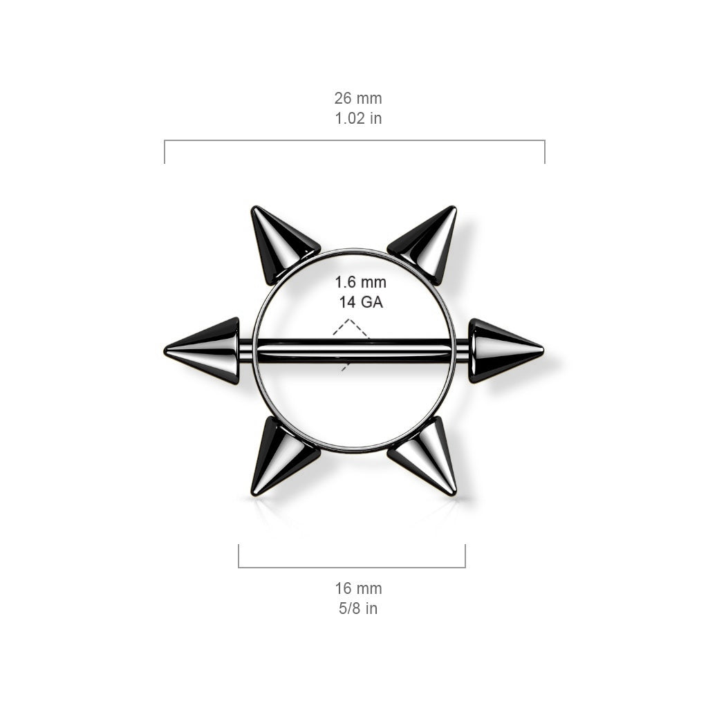Surgical Steel 14 Gauge Nipple Shield with Black Spike Cone - Pair - photo 2