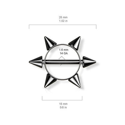 Surgical Steel 14 Gauge Nipple Shield with Black Spike Cone - Pair - photo 2
