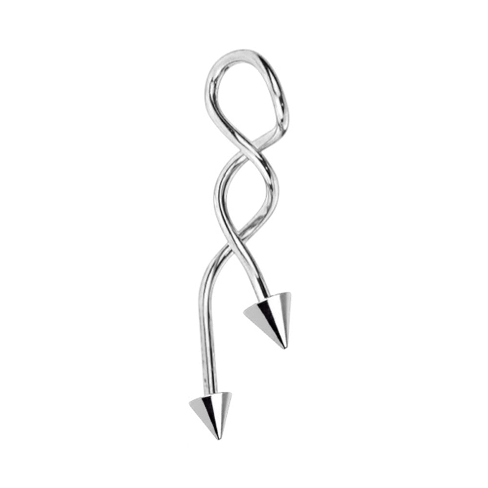 Surgical steel spiral industrial barbell with ball and spike ends