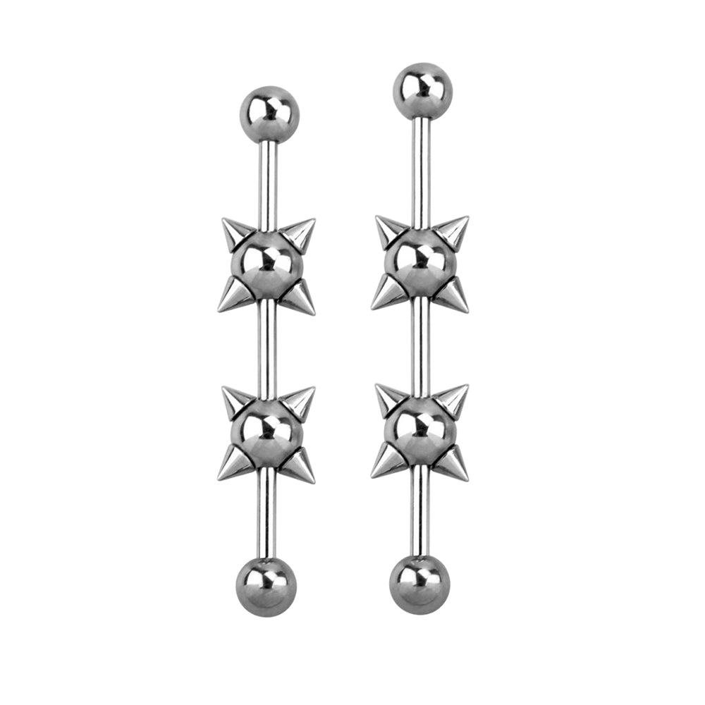 Surgical Steel Industrial Barbell 14G 35mm & 38mm Twin Spiked Balls