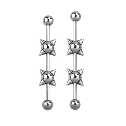 Surgical Steel Industrial Barbell 14G 35mm & 38mm Twin Spiked Balls