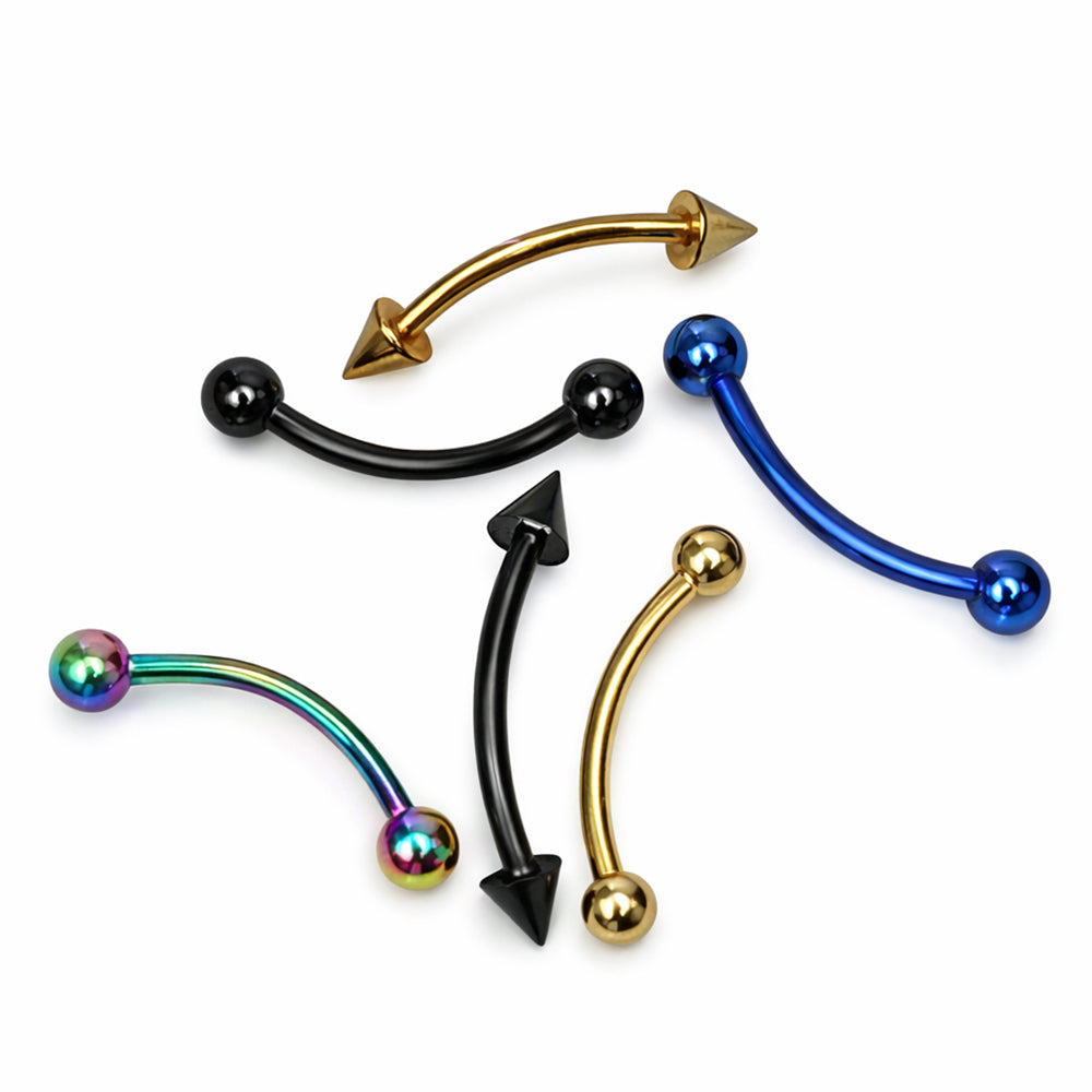 PVD Surgical Steel 16 Gauge Ball & Spike Curved Barbells 8mm - 6 Pack