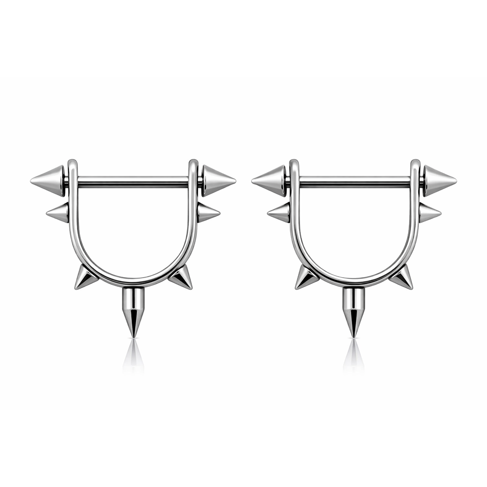 Titanium nipple stirrup barbells with spike ends