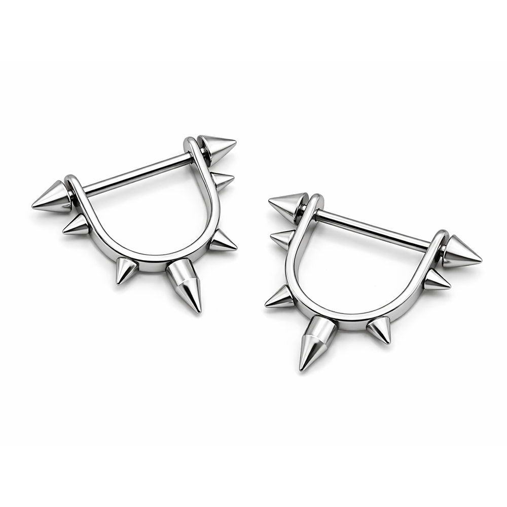 Titanium nipple stirrup barbells with spike ends