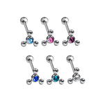 Surgical Steel 14 Gauge Spinner CZ Tongue Barbells 16mm - 6 Pack