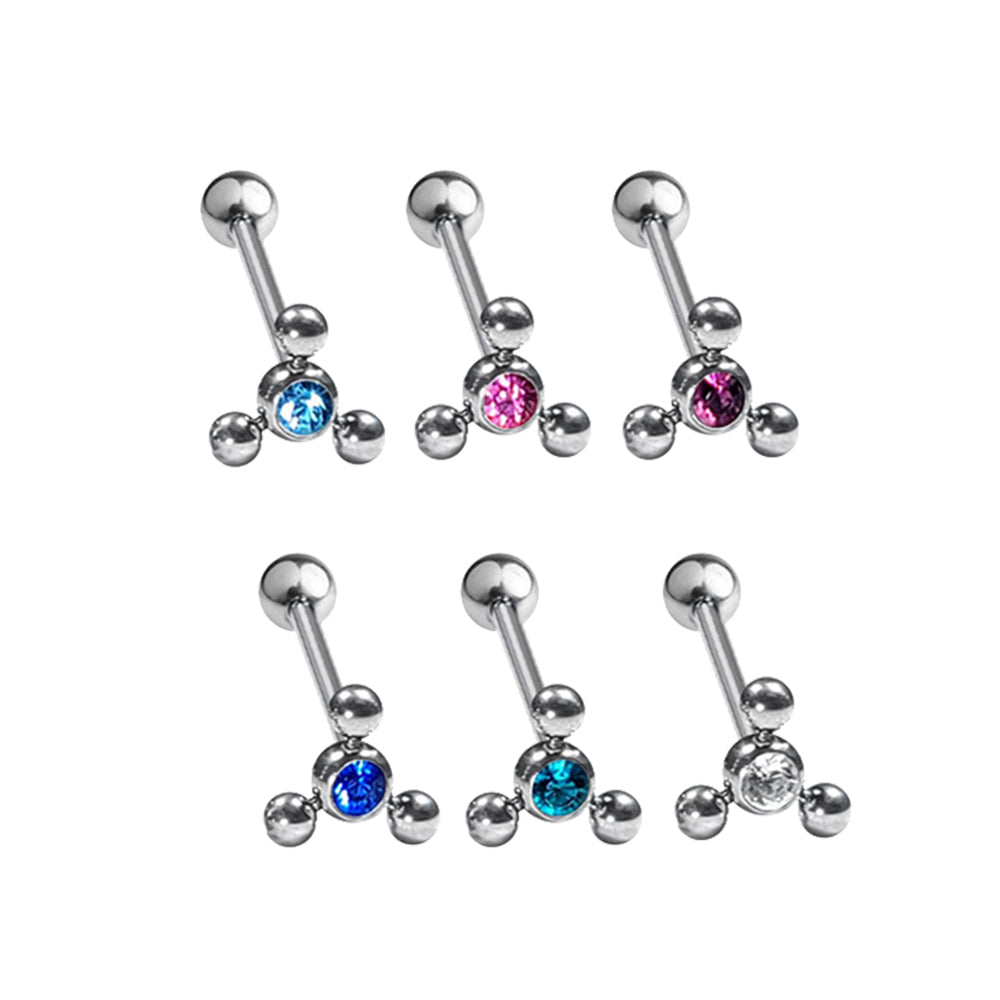 Surgical Steel 14 Gauge Spinner CZ Tongue Barbells 16mm - 6 Pack