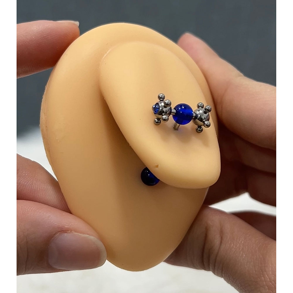 Surgical Steel 14 Gauge Tongue Barbell with Blue CZ Spinner Tickler - photo 3