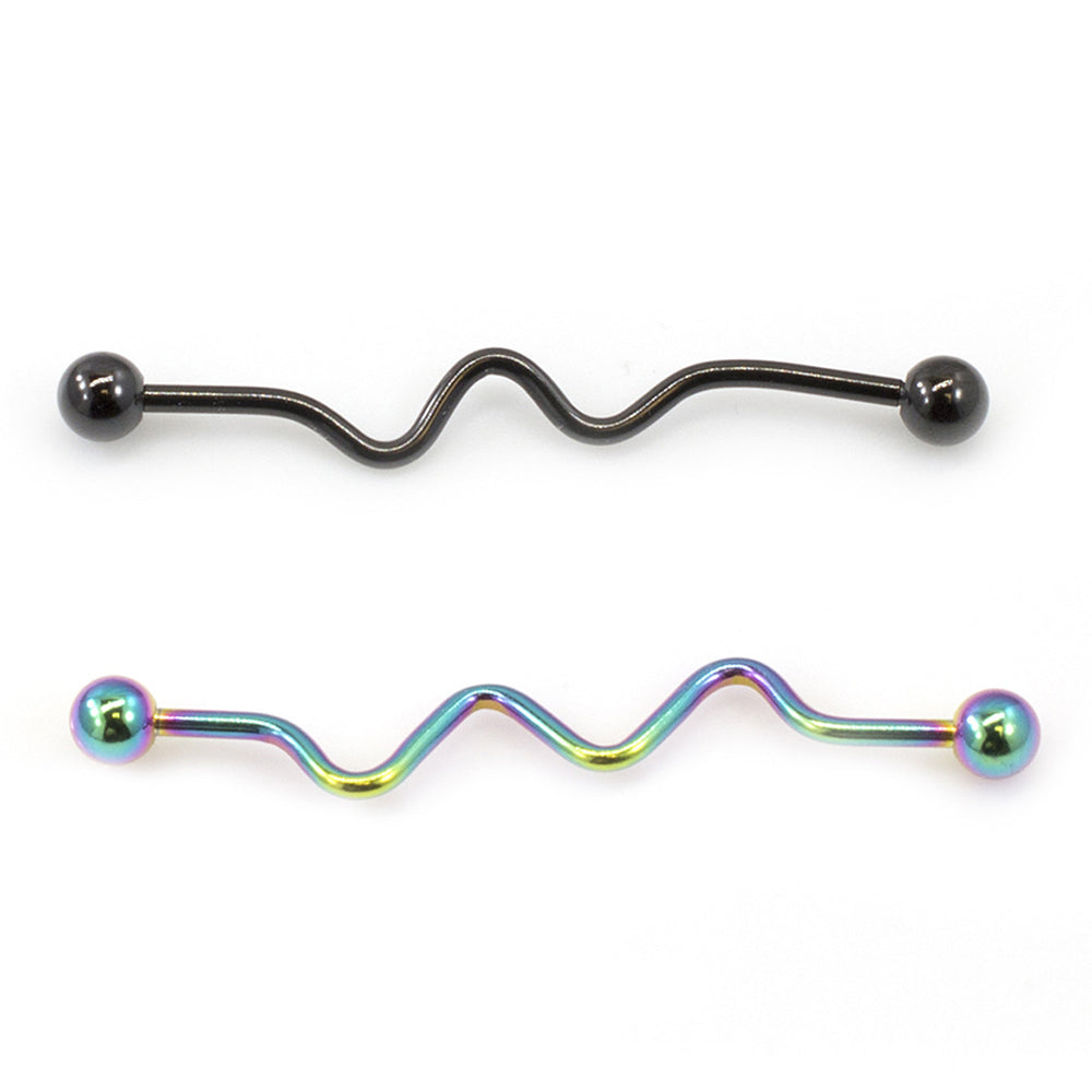 Surgical Steel 14 Gauge Industrial Barbell with Spiral PVD