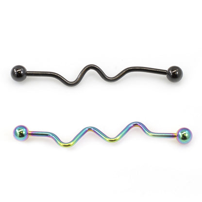 Surgical Steel 14 Gauge Industrial Barbell with Spiral PVD