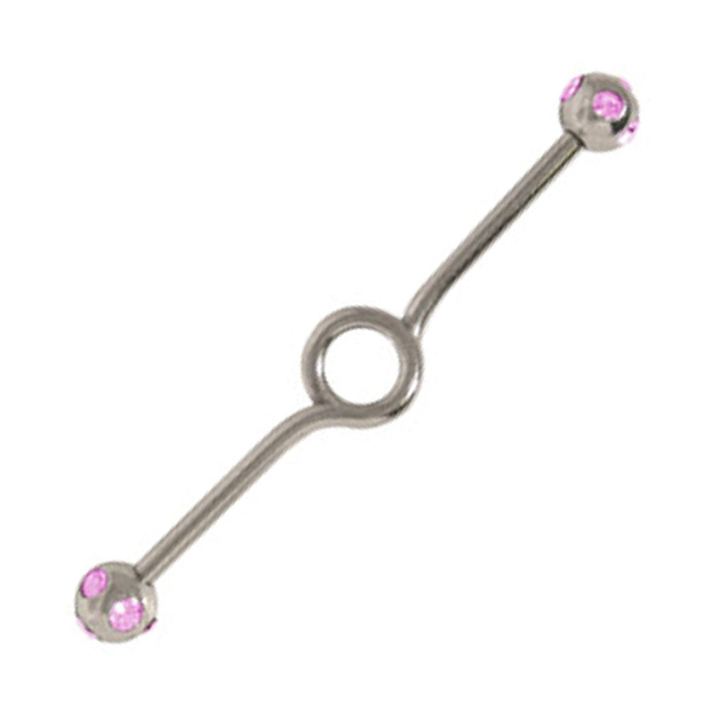 Surgical Steel 14 Gauge Industrial Barbell with Pink CZ Spiral Loop