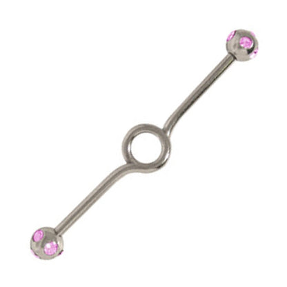 Surgical Steel 14 Gauge Industrial Barbell with Pink CZ Spiral Loop