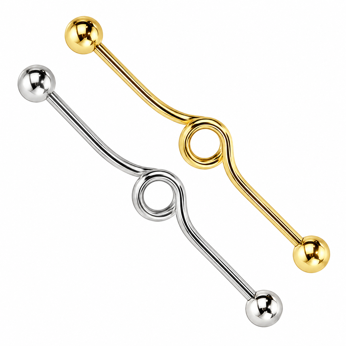Surgical Steel 14 Gauge Industrial Barbell with Ball Spiral Loop